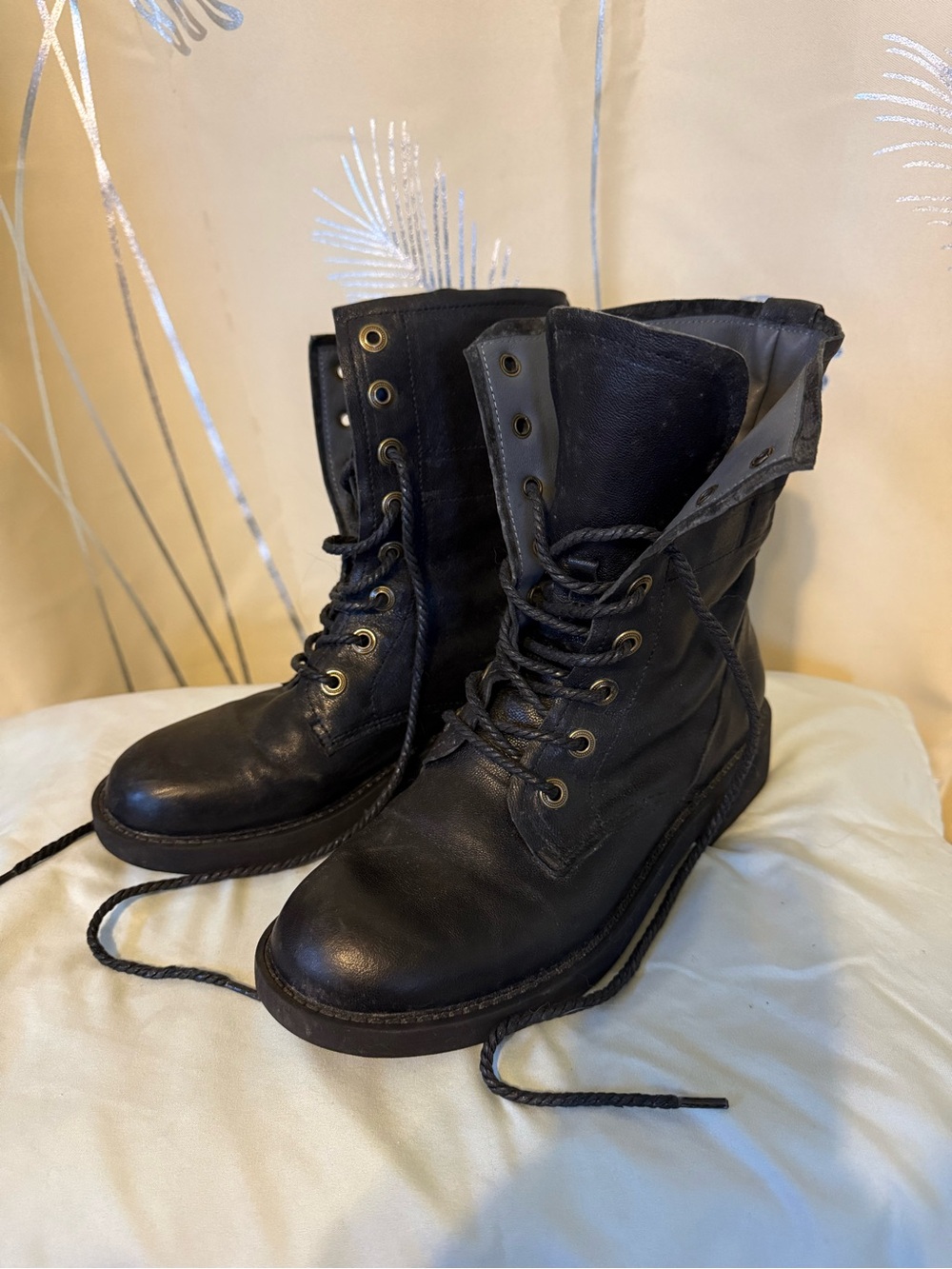 Handmade Women's Black Lace-Up Combat Boots - Sleek Urban Moto Style